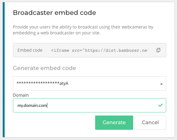 Bambuser broadcaster embed code generator